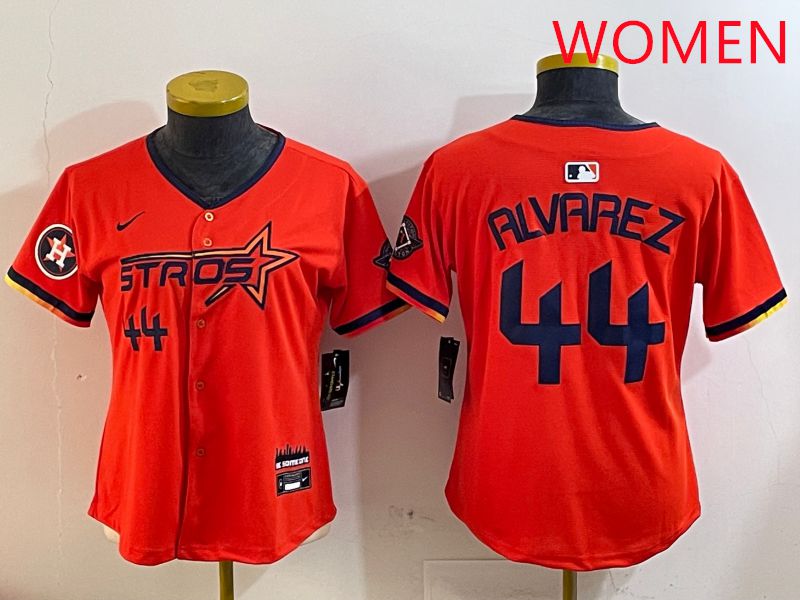 Women Houston Astros 44 Alvarez Orange Three generations Joint Name 2025 Nike MLB Jersey style 4102